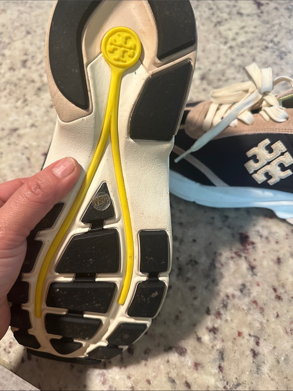 Tory Burch Black, Tan & Yellow Lace-Up Athletic Sneakers - Picture 3 of 3